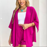Slit Seven Points Sleeve Cardigan Top & Draw Rope Shorts