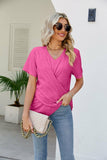Casual Short-Sleeve V-Neck Shirt with Knotted Front Silver Sam
