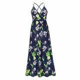 Bohemian Floral Print Maxi Dress Spaghetti Strap Dress  Silver Sam