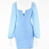 Summer New Mesh Long Sleeve Backless Maxi Dress