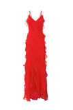 Backless Maxi Dress with High Slit and Ruffle Hem