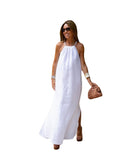 Hanging Neck Cotton Hemp Dress Silver Sam