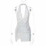 Sparkling Halter Backless Slit Bodycon Dress