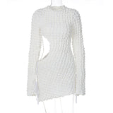 Cut out Waist Long Sleeve Short Dress Silver Sam