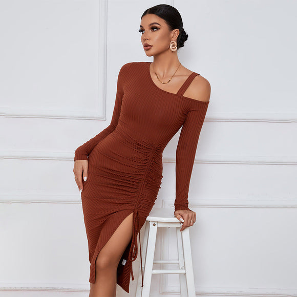Sexy Off-Shoulder Split Hem Bodycon Dress