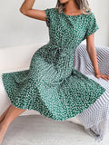Casual Short-sleeved Floral Pleated Dress