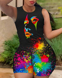 Casual Print O-Neck Shirt & Shorts