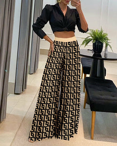 Casual High-Waisted Pants and Shirt Set