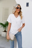 Casual Short-Sleeve V-Neck Shirt with Knotted Front Silver Sam