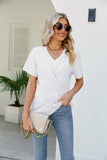 Casual Short-Sleeve V-Neck Shirt with Knotted Front Silver Sam