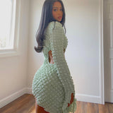 Cut out Waist Long Sleeve Short Dress Silver Sam