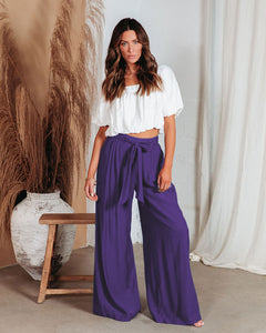Plus-size Lace-up Wide-leg Pants