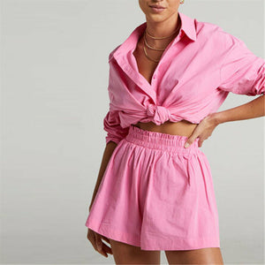 Cotton Tracksuit Shirt with Mini Shorts
