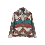 Geometric Jacquard Woolen Coat with Notched Lapel Silver Sam