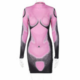 Fashion Print Long Sleeve Dress Silver Sam