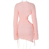 Cut out Waist Long Sleeve Short Dress Silver Sam