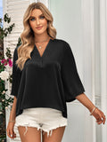 Casual Loose V-Neck Top with Half Sleeve Silver Sam