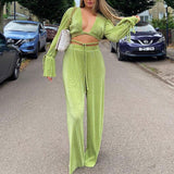 Loose Long Sleeve Top & Wide Leg Pants Set