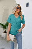 Casual Short-Sleeve V-Neck Shirt with Knotted Front Silver Sam