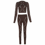 Sexy Hollow High Waist Tight Trousers Casual Sports Suit