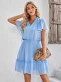 V-neck Solid Dress with Ruffled Hem Silver Sam