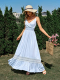 Solid Color V-neck Sleeveless Maxi Dress Silver Sam