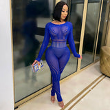 Long-sleeved Tight-fitting Hollow Perspective Jumpsuit