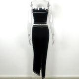 Off Shoulder Tube Tops and Long Dress Set Party Club Silver Sam