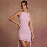 Sexy Backless Round Neck Sleeveless Short Dress Silver Sam