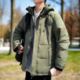 Men's High Collar Puffer Jacket with Removable Hood