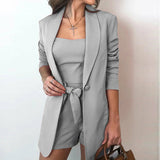 Midi Blazer Basic Vest Top & Lace-up Shorts