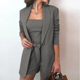 Midi Blazer Basic Vest Top & Lace-up Shorts