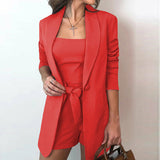 Midi Blazer Basic Vest Top & Lace-up Shorts