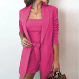 Midi Blazer Basic Vest Top & Lace-up Shorts
