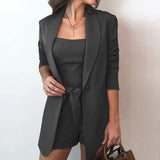 Midi Blazer Basic Vest Top & Lace-up Shorts