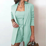 Midi Blazer Basic Vest Top & Lace-up Shorts