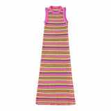 Striped Colorful Knitted Sleeveless Dress Silver Sam
