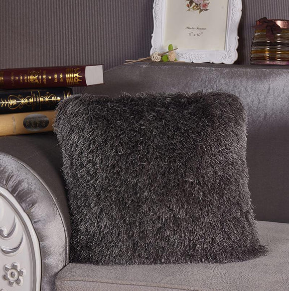 Decorative Shaggy Pillow with Lurex in Grey