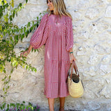 Puff Sleeve Boho Maxi Dress Floral Drawstring V-Neck Loose Holiday