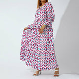 Puff Sleeve Boho Maxi Dress Floral Drawstring V-Neck Loose Holiday
