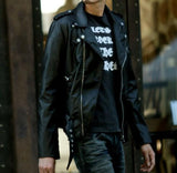 Ninja Stealth Black Mens  Faux Leather Biker Jacket Yellow Pandora