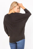 3/4 Sleeve Lightweight Ribbed Dolman Knit Batwing Blouse