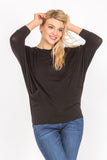 3/4 Sleeve Lightweight Ribbed Dolman Knit Batwing Blouse