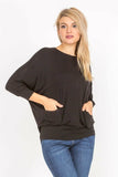 3/4 Sleeve Lightweight Ribbed Dolman Knit Batwing Blouse