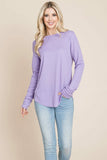 Casual Comfy Knit Waffle Pullover Raw Edge Top Aquamarine Gaia
