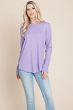 Casual Comfy Knit Waffle Pullover Raw Edge Top Aquamarine Gaia
