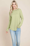Casual Comfy Knit Waffle Pullover Raw Edge Top Aquamarine Gaia