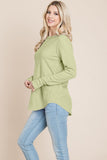 Casual Comfy Knit Waffle Pullover Raw Edge Top Aquamarine Gaia