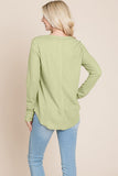 Casual Comfy Knit Waffle Pullover Raw Edge Top Aquamarine Gaia