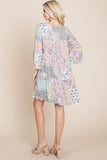 3/4 Sleeve Pleated Floral Flowy Boho swing dresses Aquamarine Gaia